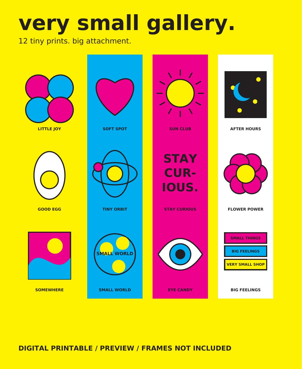 Preview of twelve colorful miniature art printables